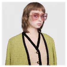 Gucci Pink Gg Acetate Rhinestone Studded Oversized Sunglasses 470484