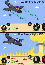 How Usa Fights Isis By Droping Cash How Russia Fights Isis By Dropping Bombs Starecat Com