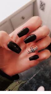 Black Acrylic Nails Coffin Designs Cool Black Nails With Plaid Print Stepupladies Net Fakenails In 2020 Pretty Acrylic Nails Dream Nails Best Acrylic Nails