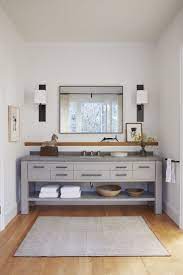 Bathroom Design With Large Vanity With Open Bottom Shelf Light Wood Floors And Grey Paint On The Vanity Wit Interior Design Modern Interior Design Home Decor