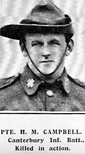 Private Herbert Malcolm Campbell Canterbury Regiment, N.Z.E.F.. Died Sunday  25 April 1915