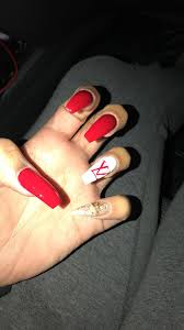 Pinterest Tallpretty Dailyyyyy Red Acrylic Nails Cute Acrylic Nails Coffin Nails Designs Start with a clear base coat and then paint your half moons in gold.