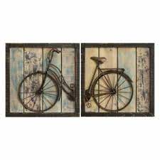 Most often, the metal bicycle wall art is typically used as garden décor, for those who want to add some industrial beauty to their garden. Vintage Wall Art Rustic Bicycle Wall Decor Set Of 2 Distressed Wood Metal Bike Ebay