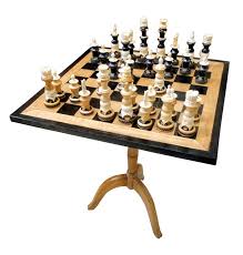 For all official fide tournaments the length of the table is 110 cm (with 15% tolerance). Amazing Chess Set Of Handcrafted Wood And Bone Pieces With Table And Board At 1stdibs
