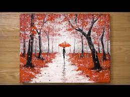 walking in the rain red acrylic painting technique 448 youtube acrylic painting techniques nature art painting painting art lesson