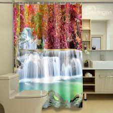 Wonderful Red Autumnal Leaves And Waterfall 3d Shower Curtain Cool Shower Curtains Crystal Curtains Modern Curtains