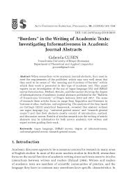 The goal of the introduction in an imrad* report is to give the reader an overview of the literature in the field, show the motivation for your. Pdf Borders In The Writing Of Academic Texts Investigating Informativeness In Academic Journal Abstracts