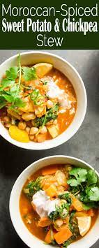 Moroccan Spiced Sweet Potato And Chickpea Stew Recipe Recipes Vegetarian Recipes Chickpea Stew