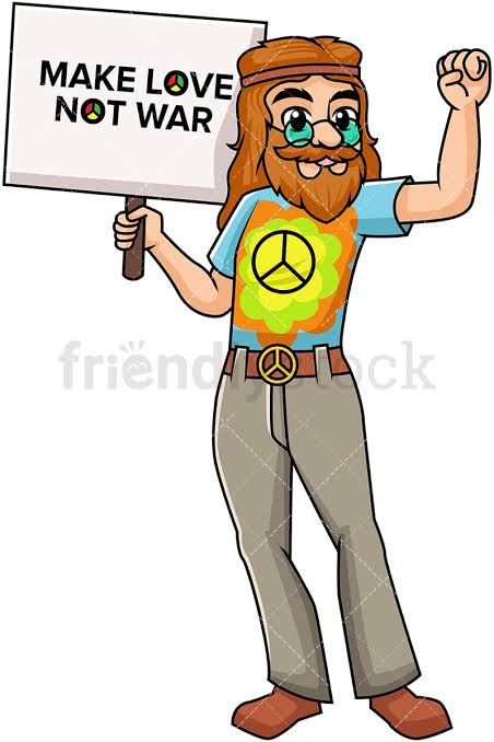 Hippie Holding Make Love Not War Sign Cartoon Vector Clipart - FriendlyStock