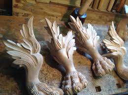 Close Up Of Some Intricately Carved Lions Paw Claw Feet Stool Legs With Winged Detail Hand Carved F Wood Carving Designs Carved Wood Frame Elephant Carving