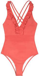 Cupshe Women S V Neck One Piece Swimsuit Ruffled Back Cross Swimwear M Orange At Amazon Women S Clothing Store Cross Swimwear Ruffle Swimsuit Swimsuits