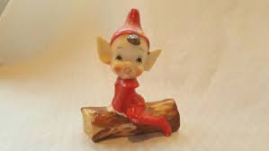 Vintage 1950 39 S Glazed Ceramic Elf Pixie Figurine Elf On A Shelf Figurine Vintage Elf Antique Red Hat Elf Christmas Inspi Glazed Ceramic Christmas Elf Pixie