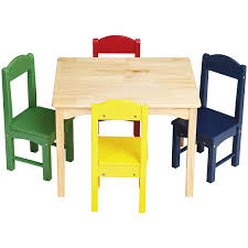 This classic desk and chair set comes with two chairs and is made from lightweight pine wood. Generic Amazon Basics Kids Wood Table And 4 Chair Set Natural Table Assorted Color Chairs