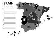 Map of Spain, numbered, fill in the names (mapa de España ...