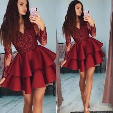 Short Prom Dresses 2019 Modest Wear Homcoming Gowns Cocktail Long Sleeves Party Black Couple Day Red Cocktail Dress Celebrity Cocktail Dress Prom Dresses Short