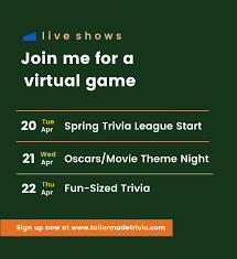 Displaying 22 questions associated with risk. Tailor Made Trivia So Many Fun Things On The Docket This Week Tonight We Kick Off Our Spring Trivia League And To Answer Your Burning Question Yes You Can Still