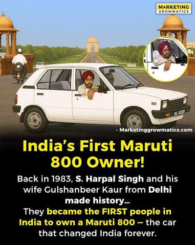 History | 1983 Prime Minister Mrs. Indira Gandhi hands over the keys of India's first Maruti 800 to its first customer, Mr. Harpal Singh, marking the beginning of a new era in