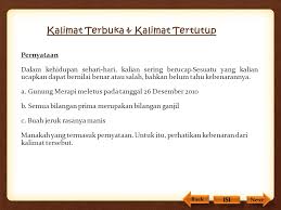 (salah) matahari terbit dari timur. Contoh Kalimat Terbuka Dan Tertutup