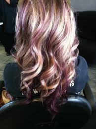 This Is Awesome Blonde With Purple Lowlights Id Love To Do Something Like This To My Hair But Maybe With More Burgundy Rath Hair Styles Hair Highlights Hair