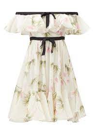 Giambattista Valli Off The Shoulder Floral Silk Georgette Dress Womens Ivory Multi 5 Star Wedding Boutique