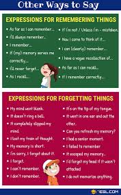 Useful Expressions For Remembering And Forgetting In English 7 E S L English Phrases Learn English Words English Words
