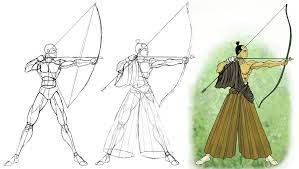 Make a curve that bends upwards on the tip; How To Draw Archer Drawings Horse Archery Draw