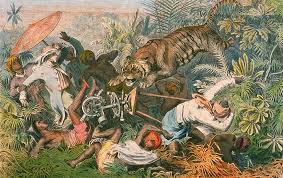 Heinrich Leutemann Unterbrochene Strassenmessung Auf Singapore Holzschnitt Nach Heinrich Leutemann 1824 19 National Animal Southeast Asian Arts Tiger Attack