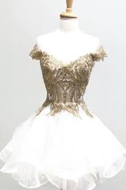White Tulle Off Shoulder Gold Lace Short Layered Prom Dress Short A Line Party Dress Promdr Homecoming Dresses Sparkly Gold Homecoming Dress White Prom Dress