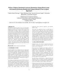 I did not find any mistakes. Pdf Filcon Filipino Sentiment Lexicon Generation Using Word Level Annotated Dictionary Based And Corpus Based Cross Lingual Approach