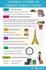 The adverbs or adverb phrases used with simple present tense are usually, everyday, often, sometimes, rarely, always. Time Adverbs Used With The Present Perfect Tense 7esl Adverbs Perfect Tense Present Perfect