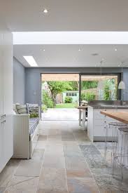 Thoughts For Floor Finish That Goes Inside Outside And Makes The Space Feel Larger Still Open Plan Kitchen Diner Kitchen Style Kitchen Flooring