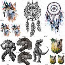 They are often intricate and highly detailed, and in some cases colored too. Ommgo Tribal Wolf Dreamcatcher Temporayr Tattoos Waterproof Flash Fox Tatoo Dinosaur Body Art For Men Women Fake Tattoo Stickers Temporary Tattoos Aliexpress