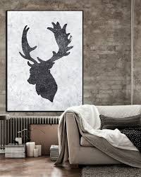 Black And White Deer Wall Art Vertical Minimal Art Mn233b Minimalist Painting Large Abstract Painting Minimalist Art