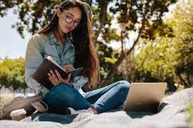 Young Woman Studying Sitting Outdoor Lifestyle Photography Women Students Photography College Photography