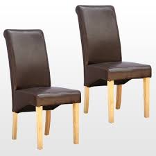 More4homes 2 X Cambridge Leather Brown Dining Chair W Oak Finish Wood Legs Roll Top High Back Amazon Co Uk Dining Chairs Brown Dining Chairs Wood Legs