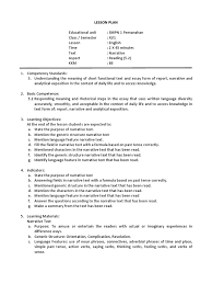 Silabus ini merupakan acuan bagi. Lesson Plan Sma Xi Semerter 1 Reading Narrative 2 Narrative Verb