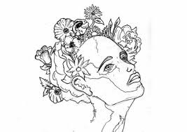 Gambar vignet berwana wanita dan bunga yang sangat indah. Gambar Vignette Simple