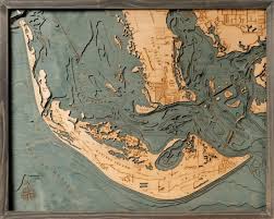 Sanibel Island 3 D Nautical Wood Chart 24 5 X 31 Driftwood Grey Frame