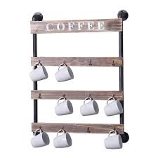 Too many coffee cups and not enough room well that's why there are coffee hangers. Industrial Pipe Metal Wood Coffee Mug Rack Wall Mounted Mug Holder Kitchen Storage Display Cup Rack Rustic Cup Holder For Wall 12 Hook Buy Online In Aruba At Aruba Desertcart Com Productid 131844285