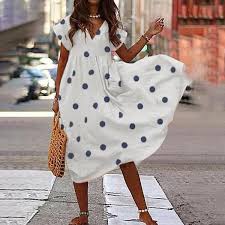Casual Printed V Neck Short Sleeve Loose Midi Dress In 2020 Loose Midi Dress Midi Dress Casual Midi Dress
