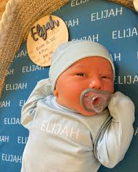 Elijah James 🩵 10/25/23 8 lbs 11 oz 19 inches long We are all so in love  with him🥹🩵 Baby boy's birth stat sign & name sign are from  @harpandtimbrel and his