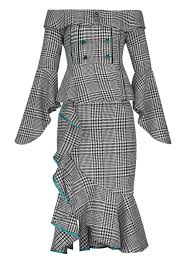 Black And White Plaid Skirt And Jacket Set Asymmetrical Slash Neck Plaid Print Women S Skirt Suit