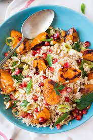 You'll typically find couscous served underneath a rich stew or roasted meat, tossed into a light summer salad, or served alongside a grilled piece of protein. Middle Eastern Cauliflower Rice Salad Lazy Cat Kitchen