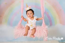 Baby Milestone Six Month Baby Girl Photo Session Unicorn Theme Rainbow With Pink Swing Studio Ph Baby Milestone Photos Photographing Babies Baby Girl Photos