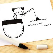 Gatto Pesca Disegni Facili Ma Belli Kawaii Tasca Penna Sfera Colore Nero Kawaii Disegni Kawaii Disegni