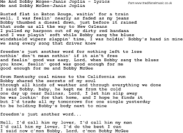 Janis Joplin Lyrics Bobby Mcgee Love Janis Joplin Lyrics Lyrics Love Songs Lyrics
