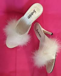 Fredericks Of Hollywood Marabou Satin Slippers White Mules High Heels Sz 6 Satin Slipper Fredericks Of Hollywood White Mules