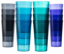 Cafe 20 Ounce Break Resistant Plastic Restaurant Quality Beverage Tumblers Set Of 16 In 4 Coastal Colors Plastic Cups Cookware Set Stainless Steel Cup