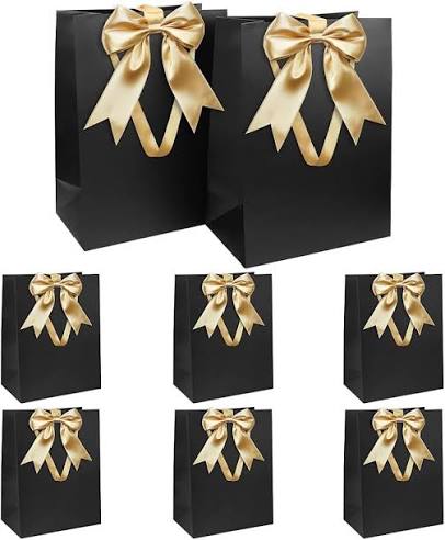 Gift Bags Set, Black Gift Bag with Ribbon Gift Bag with Handles 8pcs 21 x 31 x 12 cm Large Gift Bags for Christmas Birthday Wedding Anniversary : ...