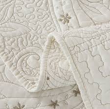 Brandream Romantic Cream White Bedding Quilt Set Queen King Size Embroidery Vintage Bedspread Coverlet Set Farmhouse Goals